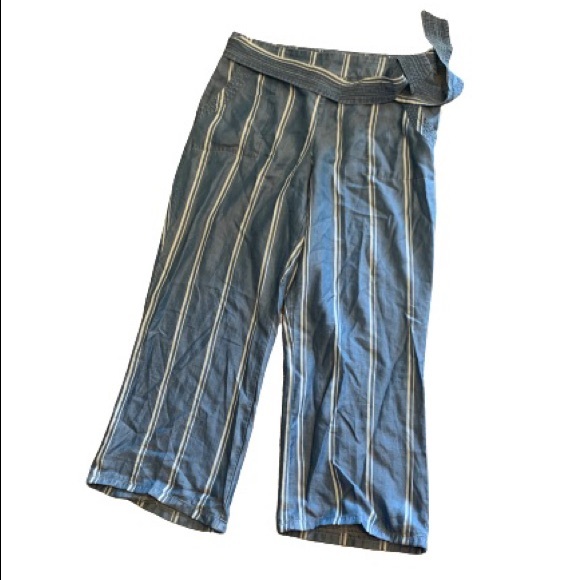 RENUAR Chambray Striped Self Tie High Rise Loose Fit Pants Sz L EUC - Picture 1 of 8